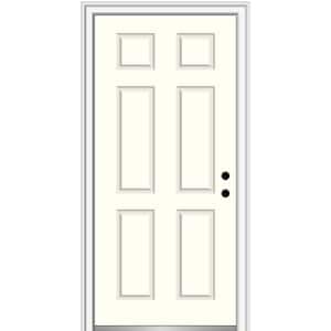 32 in. x 80 in. Left-Hand Inswing 6-Panel Classic Painted Fiberglass Smooth Prehung Front Door