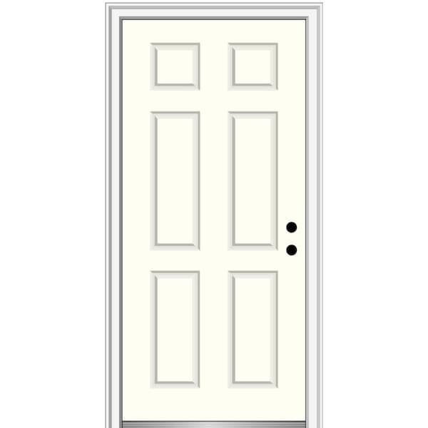 MMI Door 30 in. x 80 in. Left-Hand Inswing 6-Panel Classic Painted Fiberglass Smooth Prehung Front Door