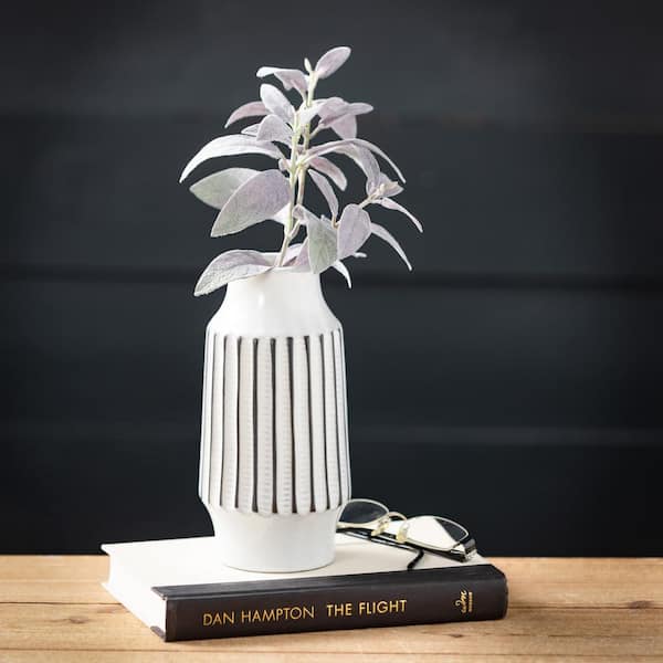 SULLIVANS 8 in. White Textured Tall Modern Vase