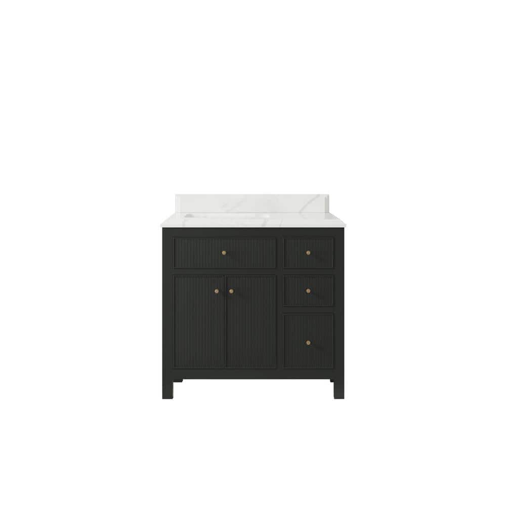 "Sonoma 36 in. W x 22 in. D x 36 in. H Left Offset Sink Bath Vanity in Black Top with 1.5"" Calacatta Quartz Top" price history on PriceWatchPro