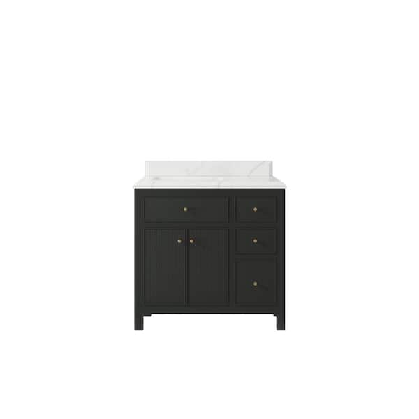 Willow Collections Sonoma 36 in. W x 22 in. D x 36 in. H Left Offset Sink Bath Vanity in Black Top with 1.5" Calacatta Quartz Top