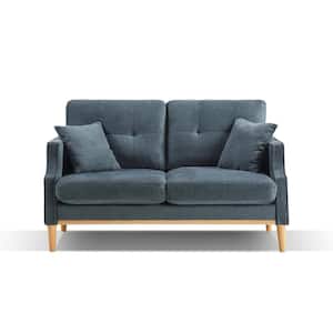 56.7 in. Dark Blue Modern Polyester Fabric 2-Seater Loveseat with USB Charge Port and 2-Pillows