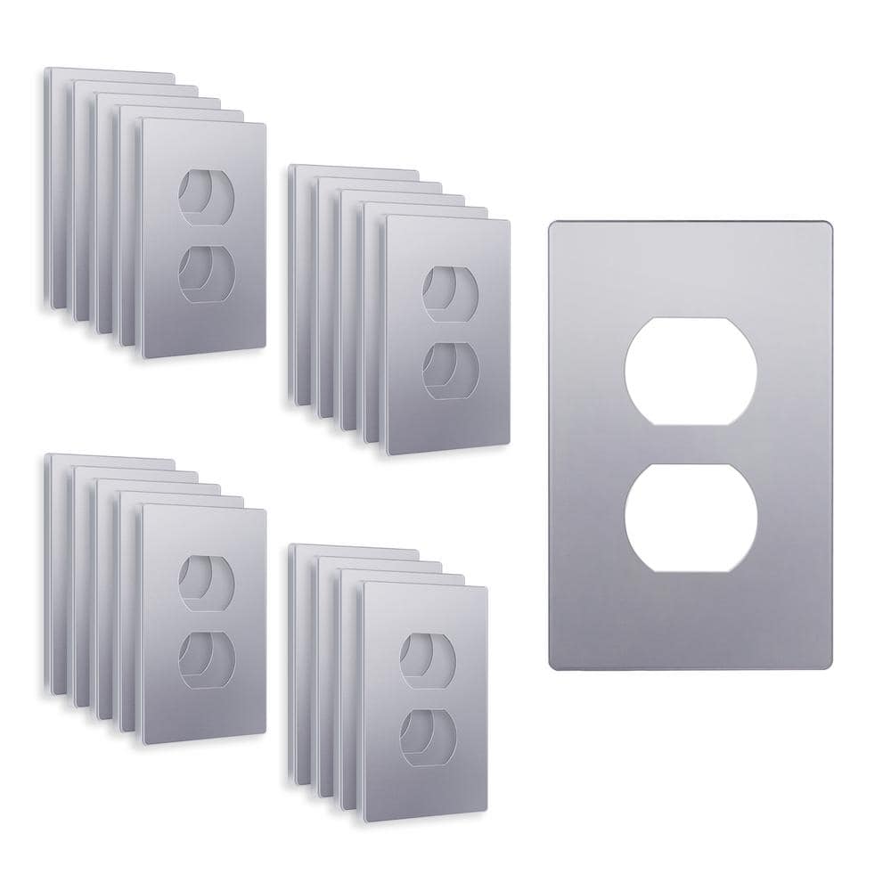 Silver Polycarbonate Screwless Duplex Outlet Wall Plate