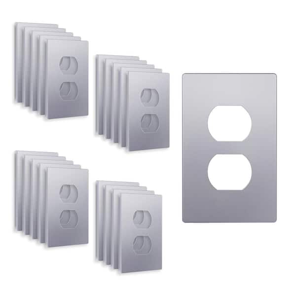 ENERLITES 1-Gang Silver Duplex Outlet Plastic Screwless Wall Plate (20-Pack)