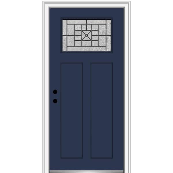MMI DOOR 32 in. x 80 in. Courtyard Right-Hand 1-Lite Decorative Craftsman 2-Panel Painted Fiberglass Smooth Prehung Front Door