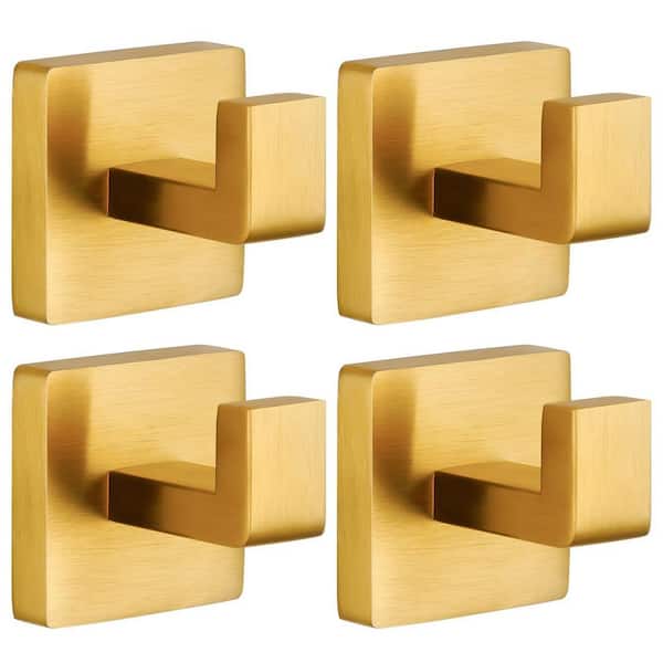 4-Pack Heavy Duty Towel Robe Hook J-Hook in Brushed Gold Wall Mounted Bathroom Accessory for Bathroom Kitchen Bedroom