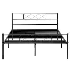 Full size Metal Bed Frame, Metal Platform Bed with Headboard and Footboard, Metal Slat Support, Black，54" W
