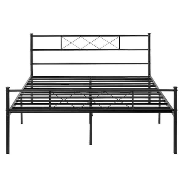 VECELO Full size Metal Bed Frame, Metal Platform Bed with Headboard and Footboard, Metal Slat Support, Black，54" W