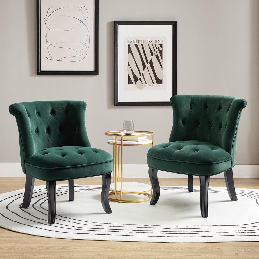 Pine Green Velvet Barrel Accent Chair Set with Manufactured Wood Legs