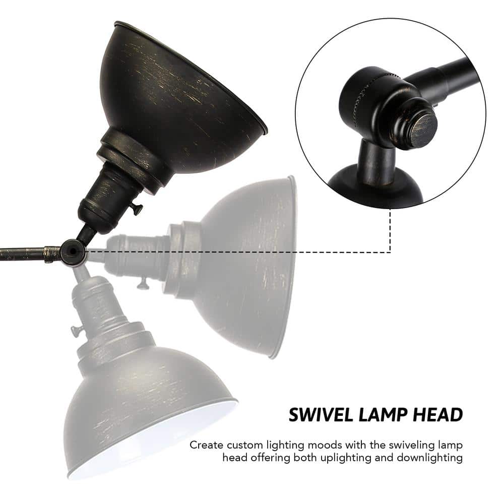 Adjustable Aged Bronze Industrial Floor Lamp with Metal Shade
