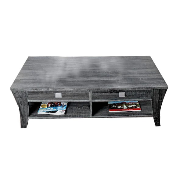 Benjara 48 in. Gray Large Rectangle Wood Coffee Table with Drawers