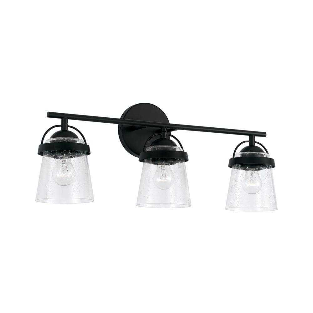 23 in. W x 9.5 in. H 3-Light Vanity Light in Matte Black with Clear Seeded Glass price history on PriceWatchPro