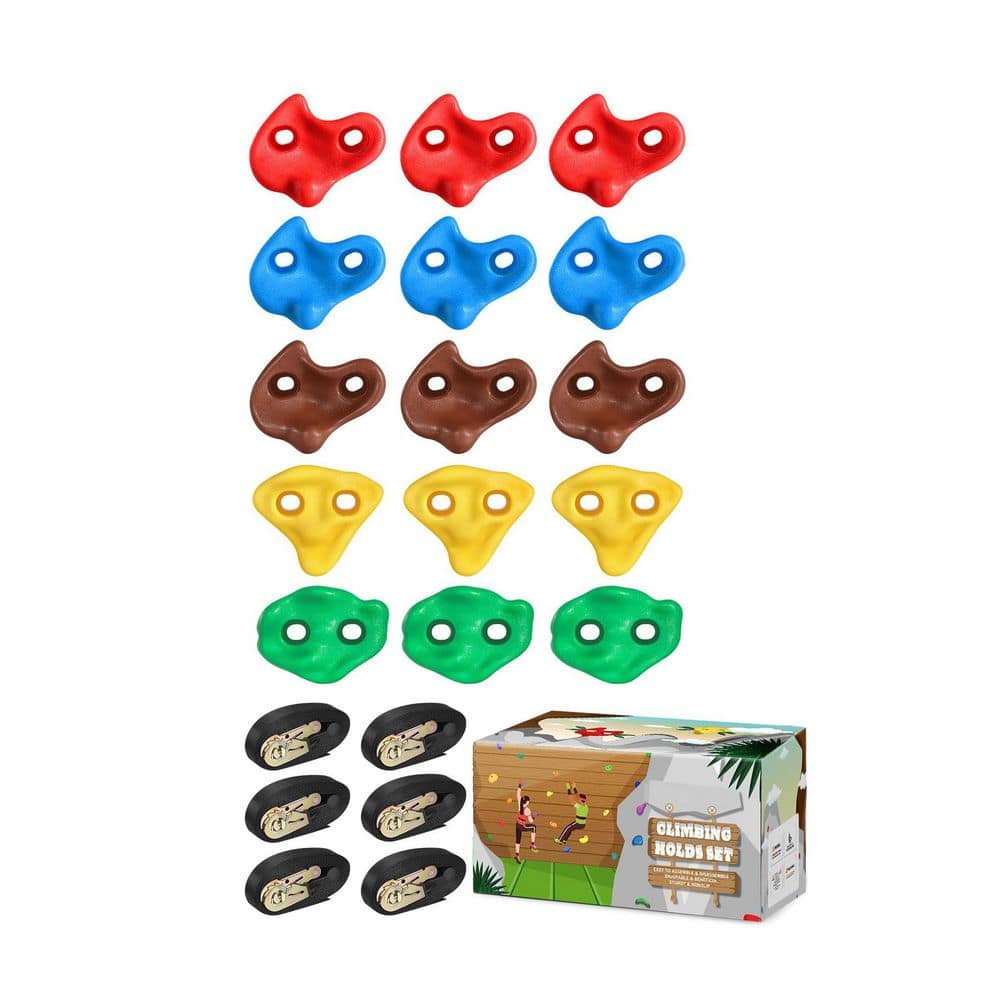 15-Piece Climbing Hold Set, 6 Straps 9.8ft Each, No-Drill Kids Climbing Rocks in 5 Colors, 230lb Capacity price history on PriceWatchPro