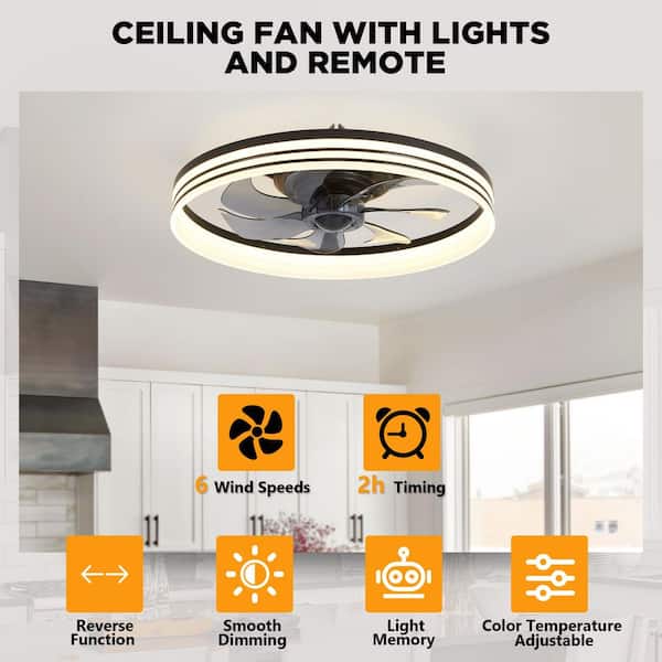 19 in. Black&White Semi-Enclosed Flush Mount Ceiling Fan with Dimmable LED Lights and Remote Control