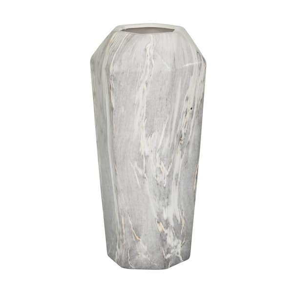 Litton Lane 14 in. Black Faux Marble Ceramic Decorative Vase