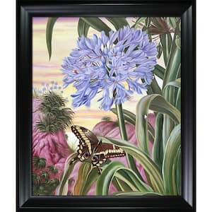 Blue Lily and Large Butterfly by Marianne North Black Matte Framed Abstract Oil Painting Art Print 25 in. x 29 in.