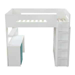 Nerice White and Teal 38 in. x 80 in. Loft Bed
