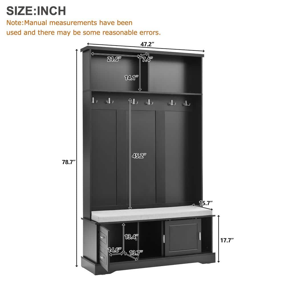 Black MDF Hall Tree with Storage and Hooks