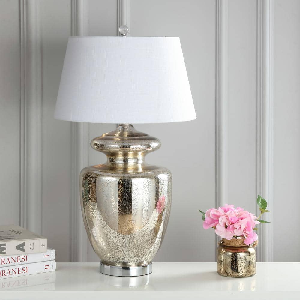 Hughes 31" Silver Mercury Glass Table Lamp with Linen Shade