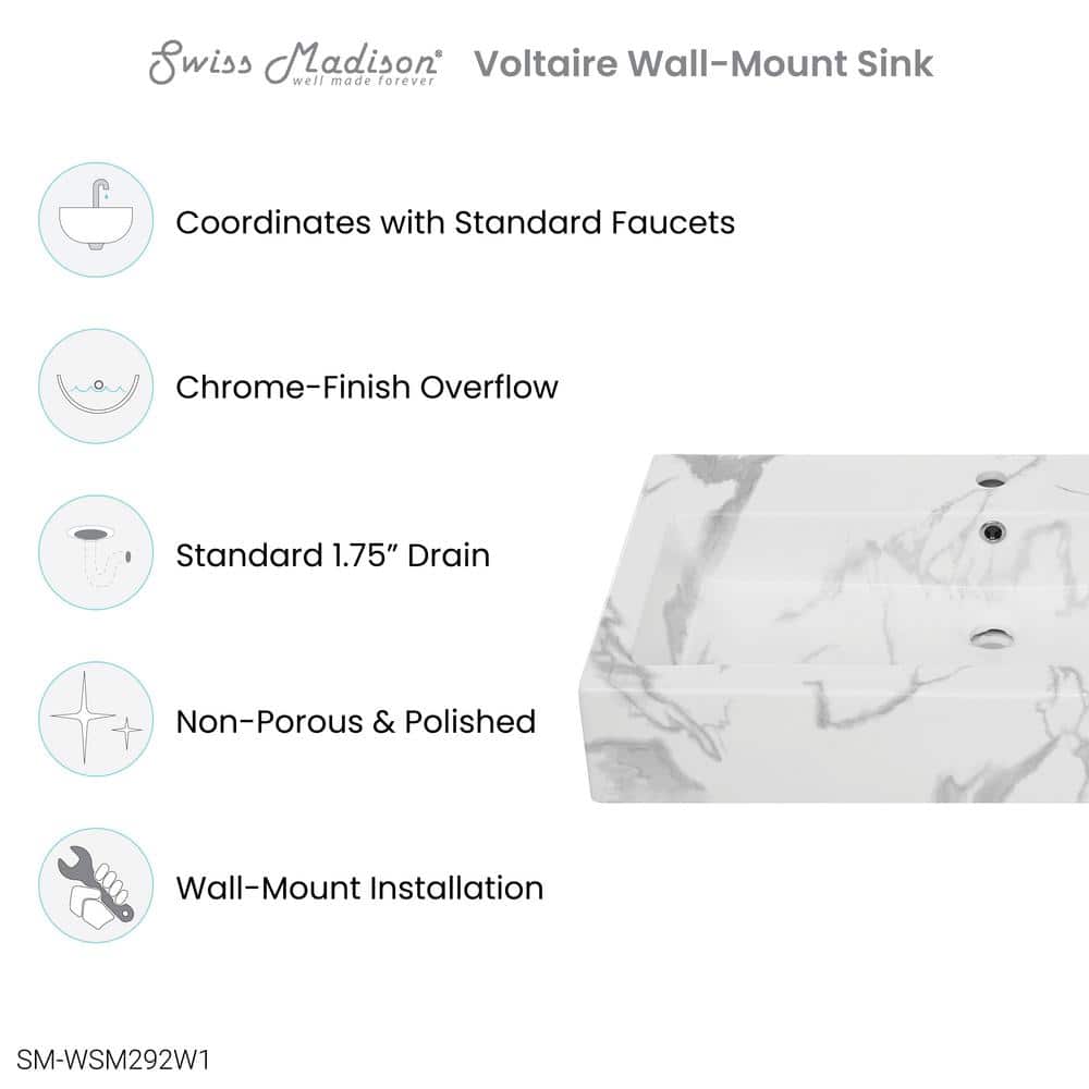 Voltaire White Marble Ceramic Wall-Mount Sink