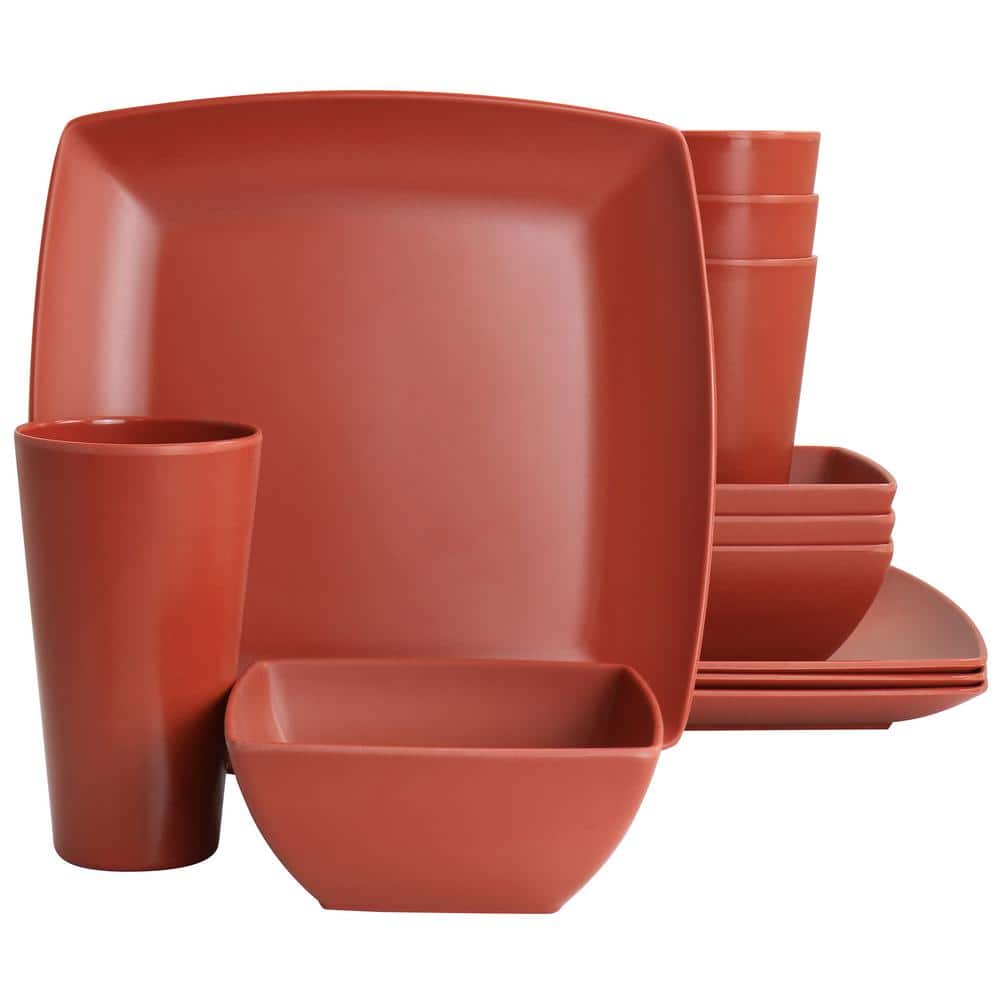Gibson Home Grayson Melamine 12Piece Square Dinnerware Set in Orange