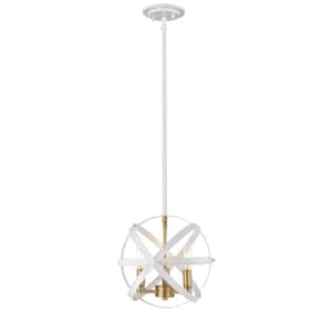 Cavallo 60-Watt 3-Light Hammered White and Olde Brass Candle Pendant Light with No Bulb Included