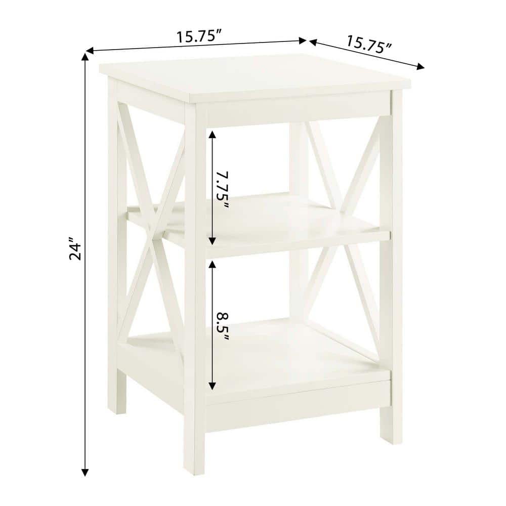 Ivory Rectangular Wood End Table with Shelves