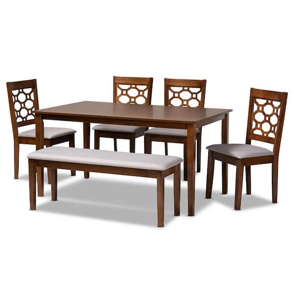 Baxton Studio Gabriel 6-Piece Grey and Walnut Dining Set