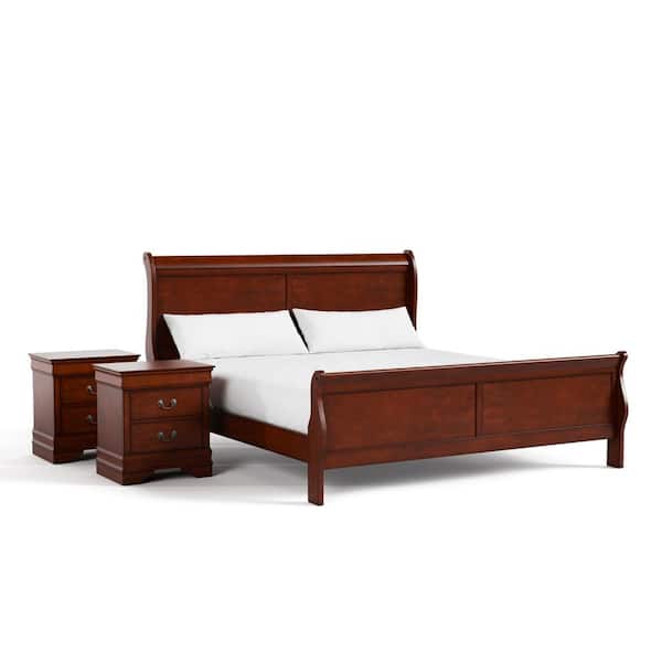 Burkhart 3 Piece Cherry Wood King Bedroom Set with 2 Nightstands