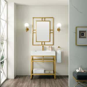 Acken 31.5 in W x 19 in D x 35 in H Single Sink Freestanding Bath Vanity in Radiant Gold with White Engineered Stone Top