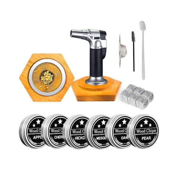 Cocktail Smoker Kit with Torch Black Wood Kitchen Whiskey Smoker Kit for Bourbon Old Fashioned Drinks Gift