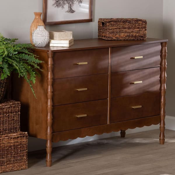 brown walnut dresser Baxton Studio Danette Bobbin Wood 6-Drawer In BM002 - Hot Pink pattern_Appliques the deep SIZE:8P