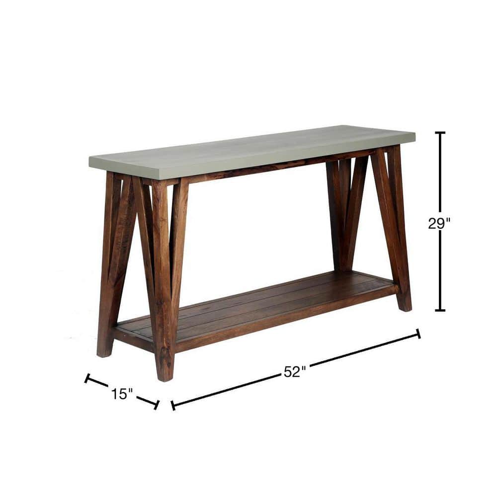 Modern Loft 56" Wood and Concrete-Coated Console Table with Storage