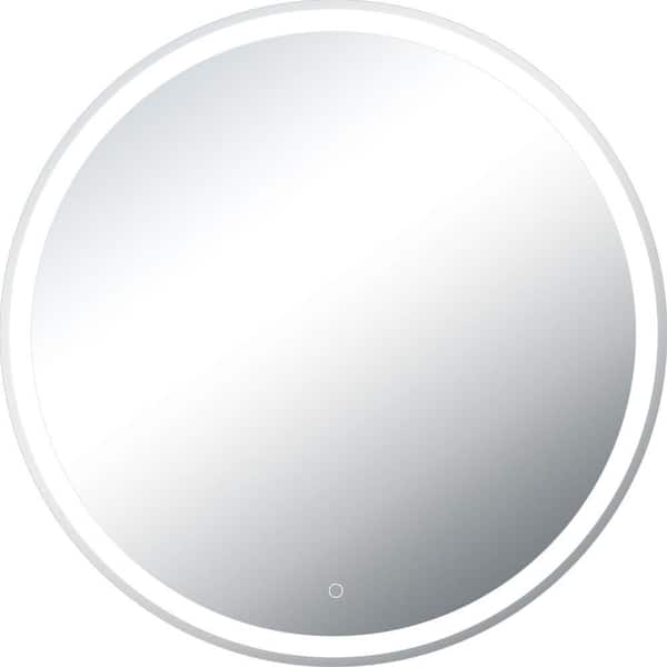 GANPE 36 in. W x 36 in. H Large Round Framed Motion Sensing Dimmable Wall Bathroom Vanity Mirror in Sliver