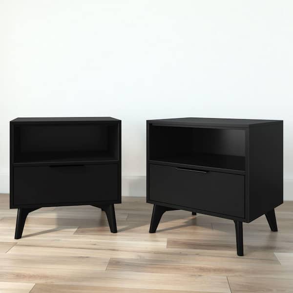 PLANK+BEAM Haven Black 1 Drawer 24 in. W Nightstand with Cubby