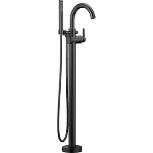 Trinsic 1-Handle Floor-Mount Roman Tub Faucet Trim Kit with Hand Shower in Matte Black (Valve Not Included)