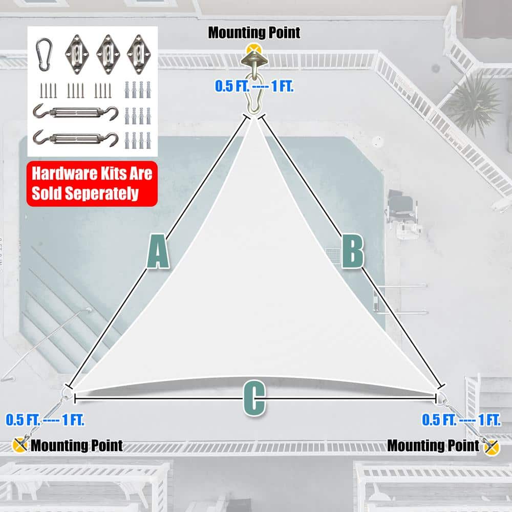 20' x 20' x 20' White Triangle Outdoor Sun Shade Sail Canopy