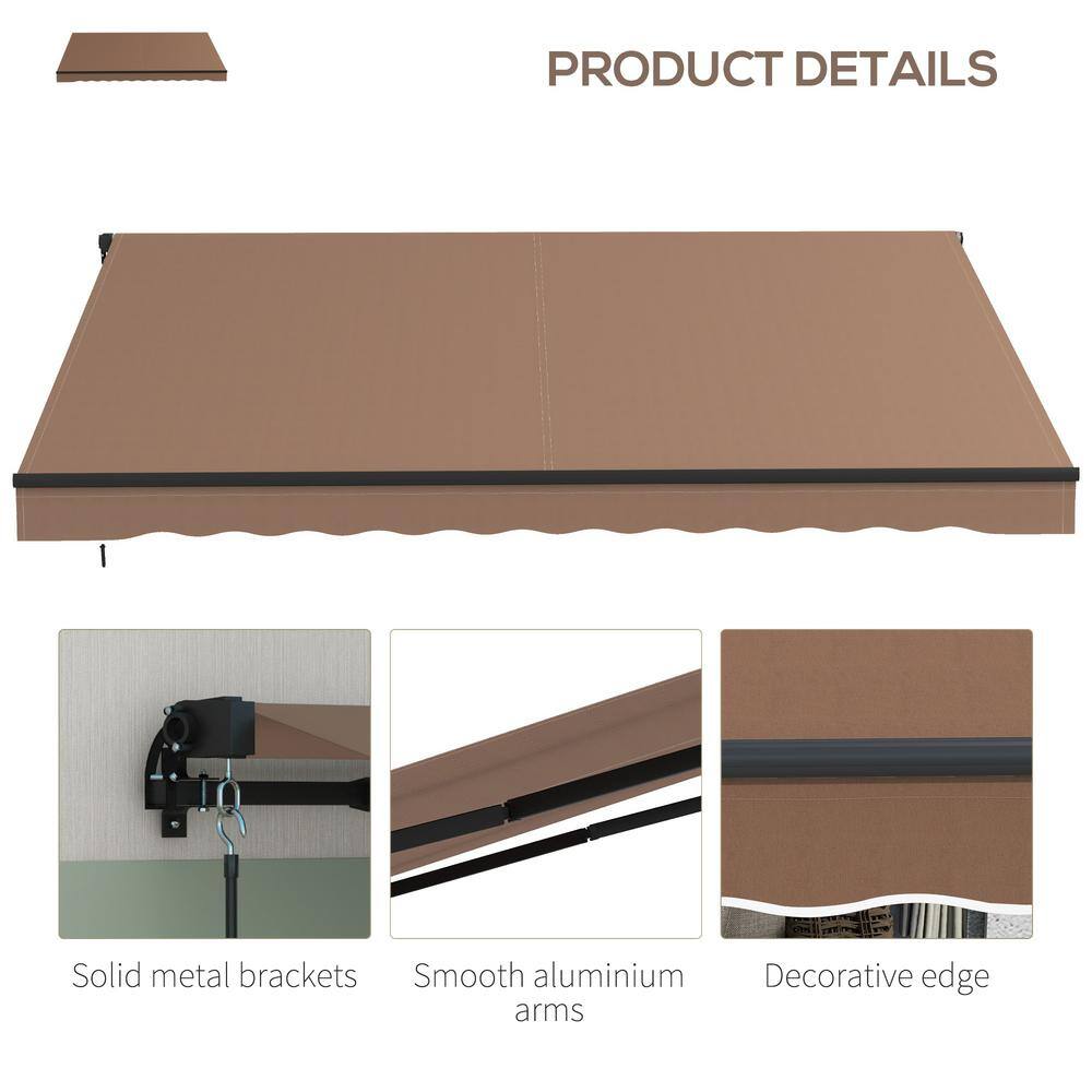 Coffee Brown 12' x 10' Retractable Awning with Manual Crank Handle