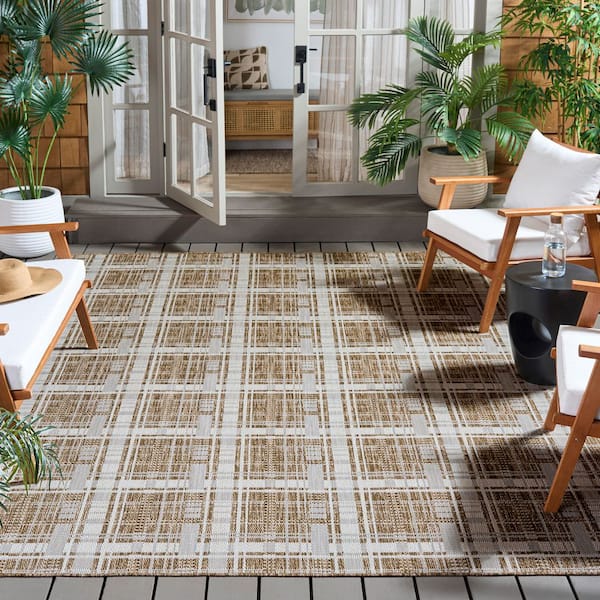Beach House 9 ft. x 12 ft. Brown/Ivory Grid Area Rug