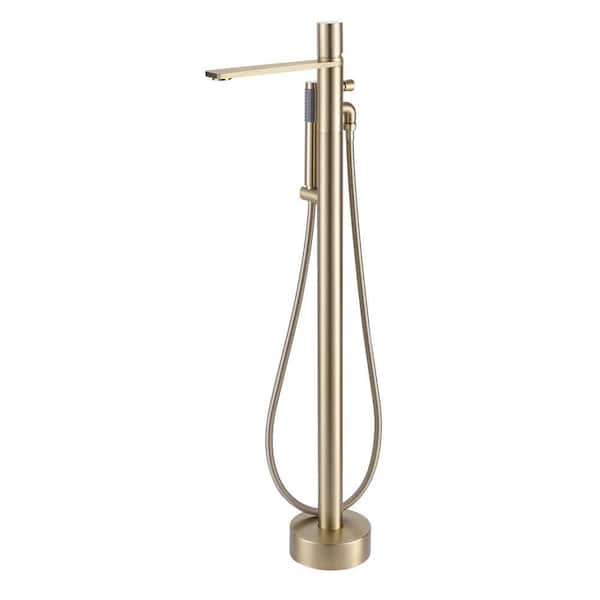 Unbranded Single Handle 1-Spray Freestanding Tub and Shower Faucet 2.64GPM with 360° Swivel Spout in Brushed Gold (Valve Included)