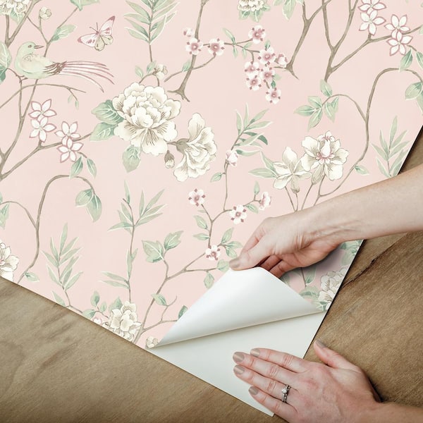 ❁ すーページ ❁ NuWallpaper 216 in. x 20.5 in. Pink Chinoiserie Garden Peel