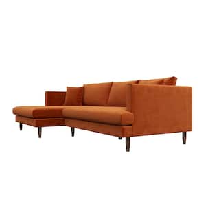 Desire 107 in. W Square Arm 2-piece L-Shaped Velvet Living Room Left Facing Corner Sectional Sofa in Orange (Seats 4)