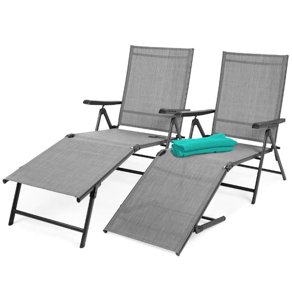 Best Choice Products 2-Piece Steel Outdoor Chaise Lounge Chair Adjustable Folding Pool Lounger - Gray