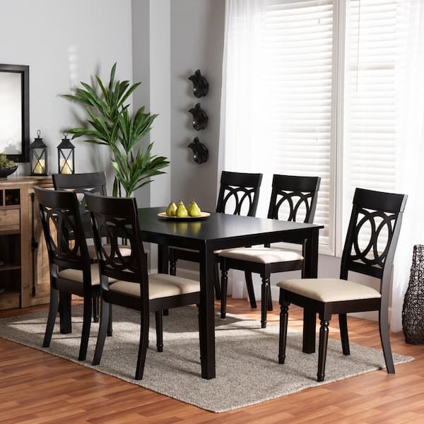 Baxton Studio Lucie 7 Piece Sand and Dark Brown Dining Set