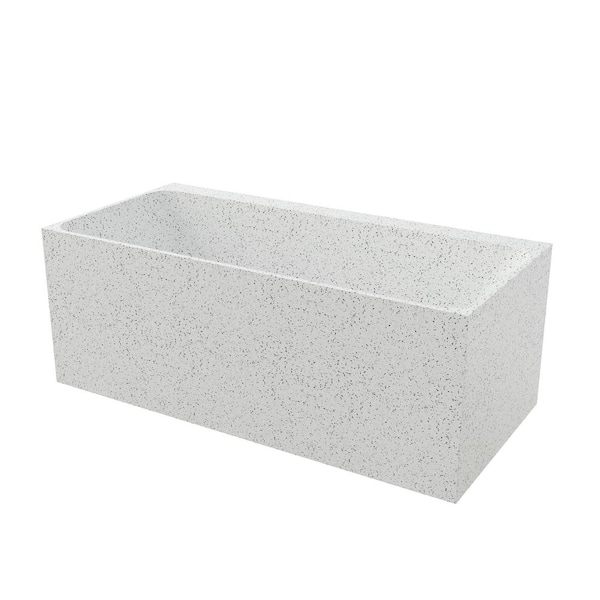 63 in. x 30 in. Terrazzo Stone Solid Surface Flatbottom Freestanding Soaking Bathtub in White(Outdoor-Compatible)