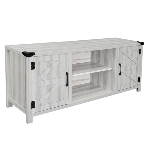 Carnegy Avenue Charlotte Modern Farmhouse Barn Door TV Stand Light Gray for TV's up to 65 in. - 58 in. Industrial Entertainment Center