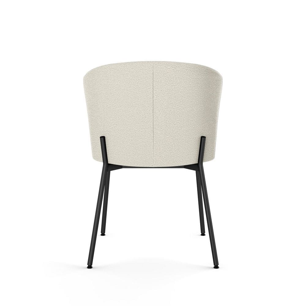 Cream Bouclé Upholstered Parsons Side Chair with Black Metal Legs