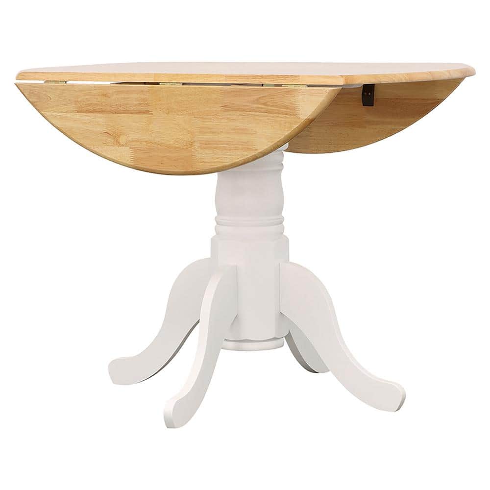 Natural Brown and White Round Extendable Wood Dining Table