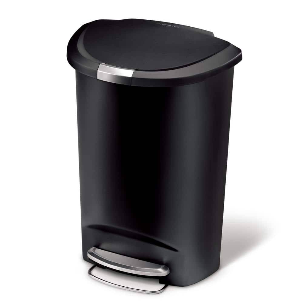 simplehuman 13 Gallon Semi-Round Step Kitchen Trash Can, Black