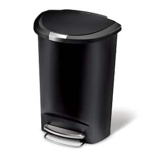 50-Liter Semi-Round Black Plastic Household Step-On Trash Can